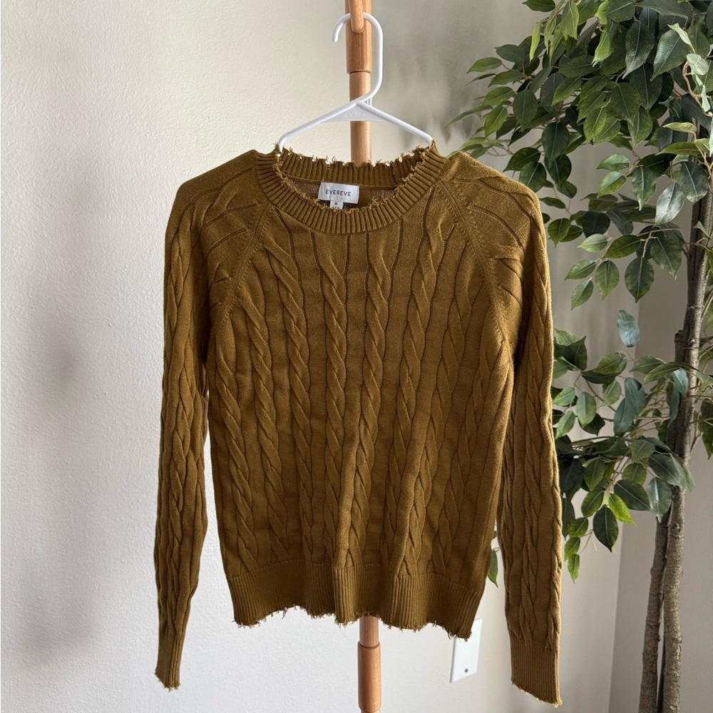 Evereve Designer Brown Cable Knit Sweater Women’s Size Medium